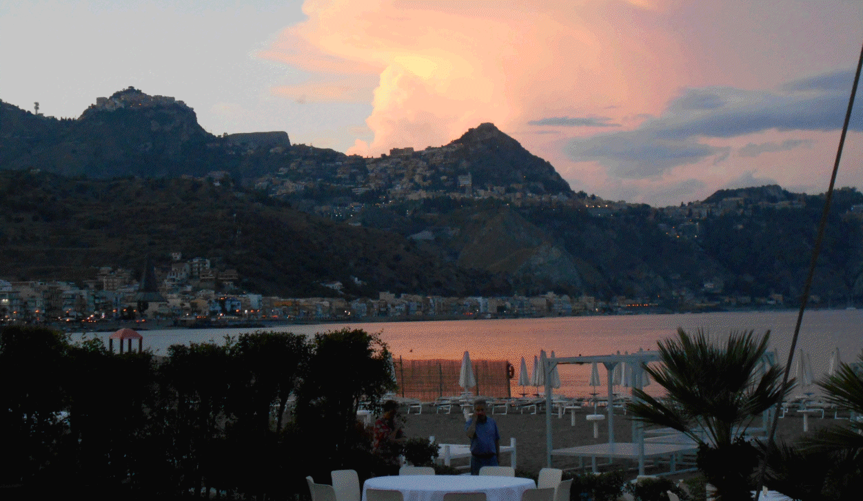 Taormina seen from Naxos Lido bar